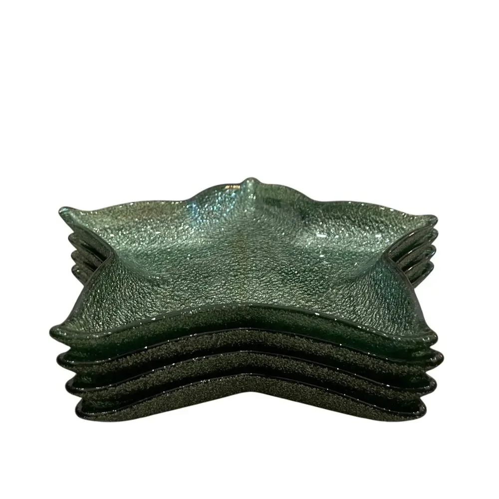 Akcam Green Glitter Star Shaped Glass Christmas Appetizer Plates 7